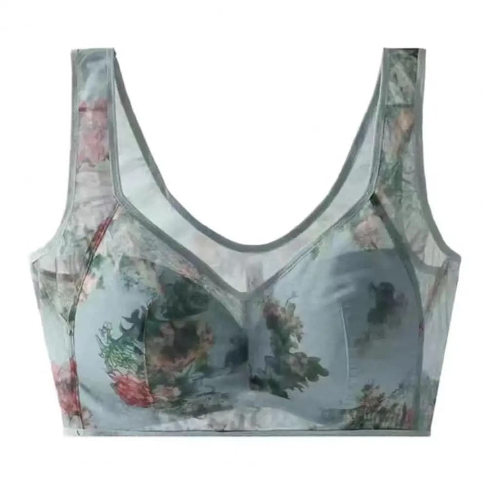 Soutien-gorge imprimé Floral pour femmes d'âge moyen, maille fine, large bandoulière, sans fil, Anti