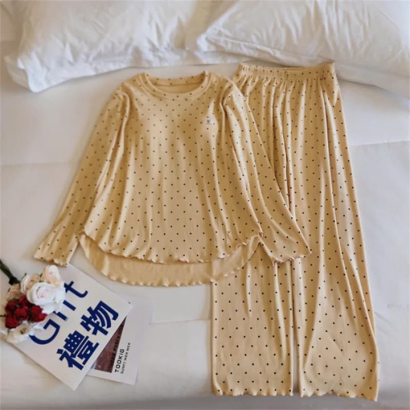Automne hiver Dot pyjamas pour femmes coussin De poitrine à manches longues maison vêtements décontr