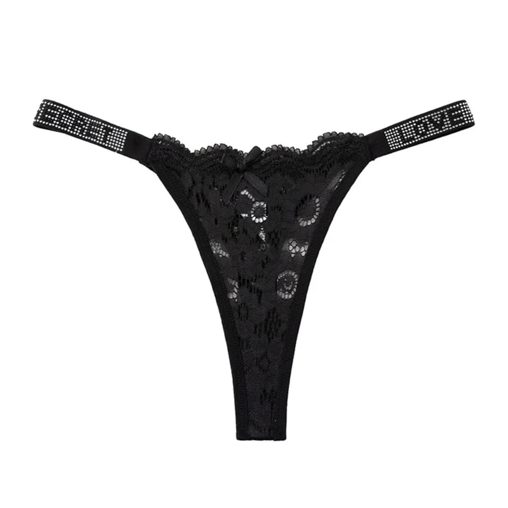 Culotte string brodée en dentelle cristal à fleurs, taille basse, entrejambe en coton, sans couture,