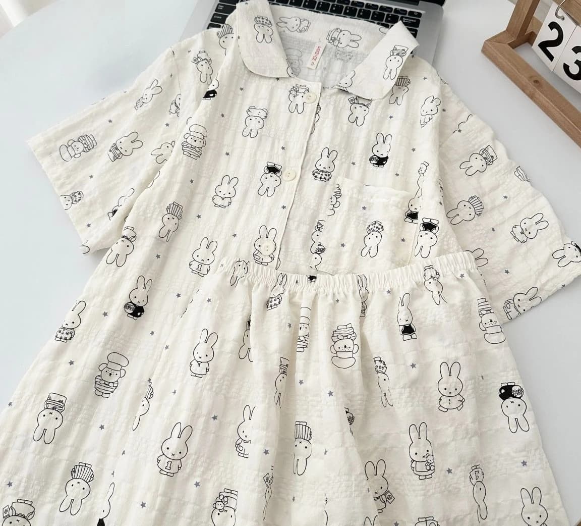 Pyjama Miffy en pur coton, motif dessin animé mignon et tendance, ensemble de vêtements d'intérieur
