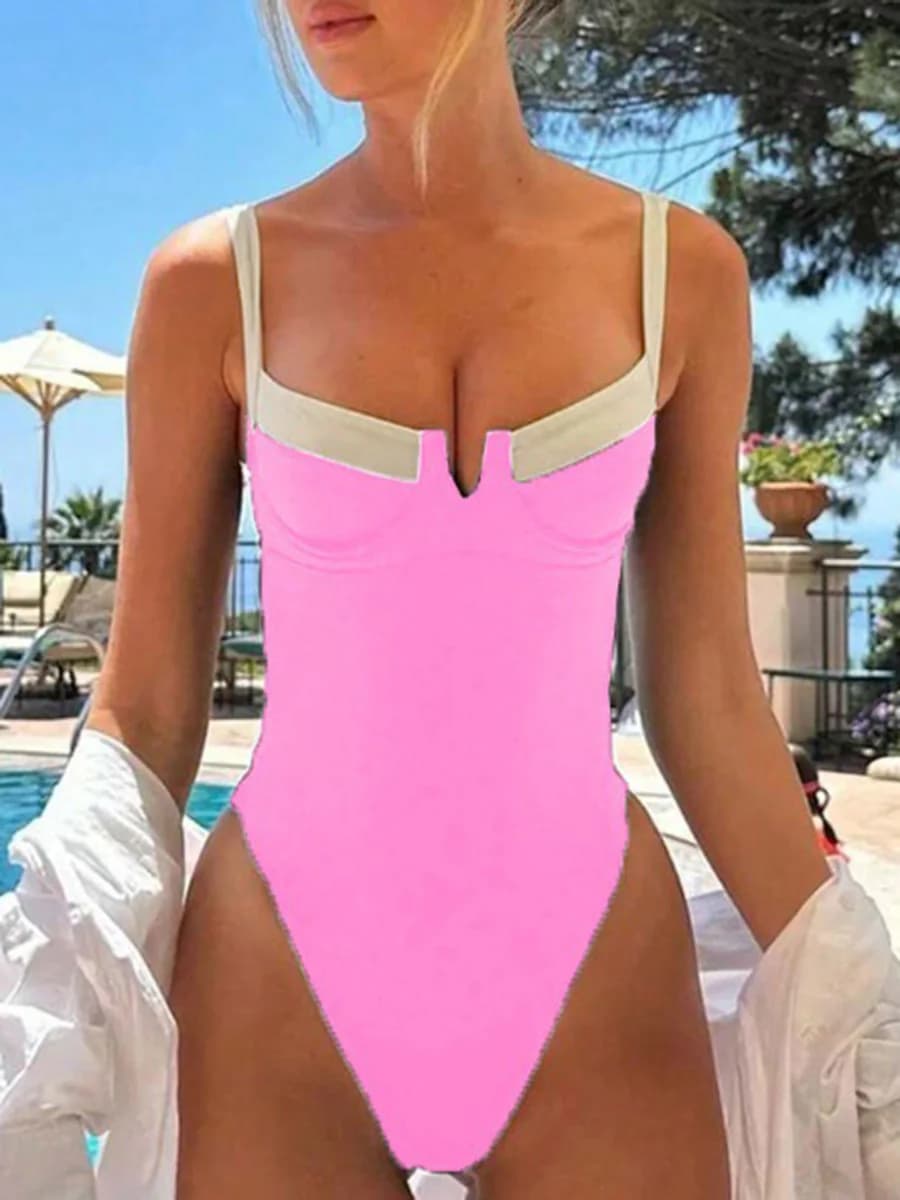 S - XL épissage jambe haute coupe une pièce maillot de bain femmes maillots de bain femme à armature