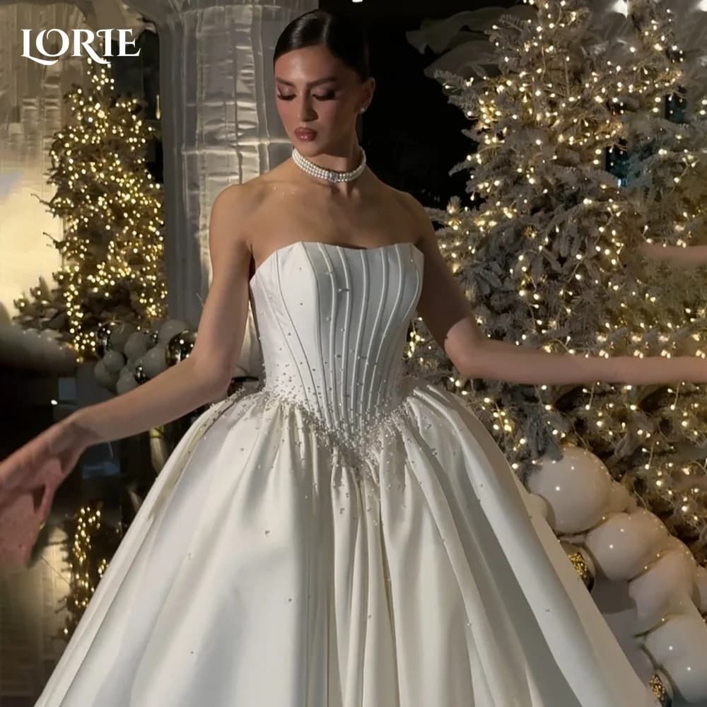 LORIE-Robe de Mariée Élégante en Satin et Perles, Sans Bretelles, Ligne A, Bal, Plage, Patients, à B