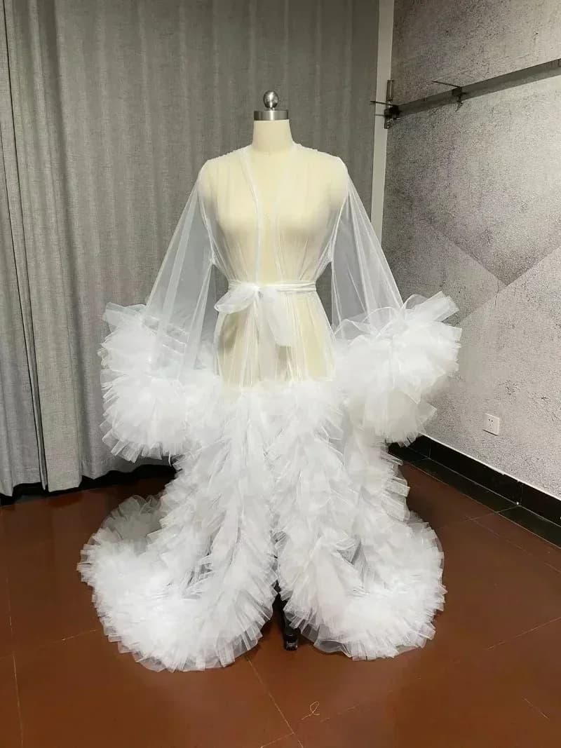 Femmes Robe de chambre Perspective pure longue Robe en Tulle gonflé grossesse Robe de maternité pour