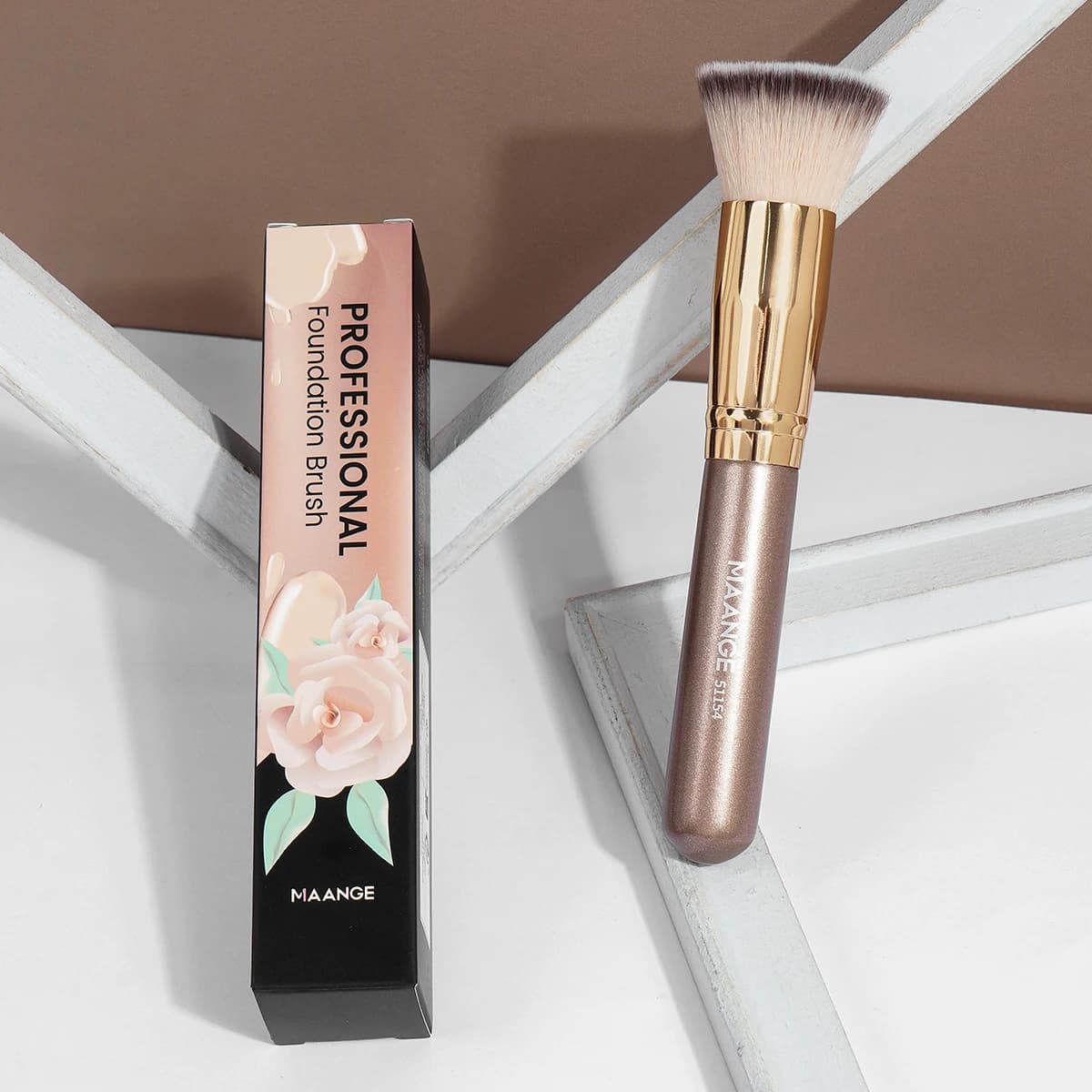 Maange-Pinceau de maquillage avec boîte pour femme, brosse pour fond de teint, correcteur, poudre, b