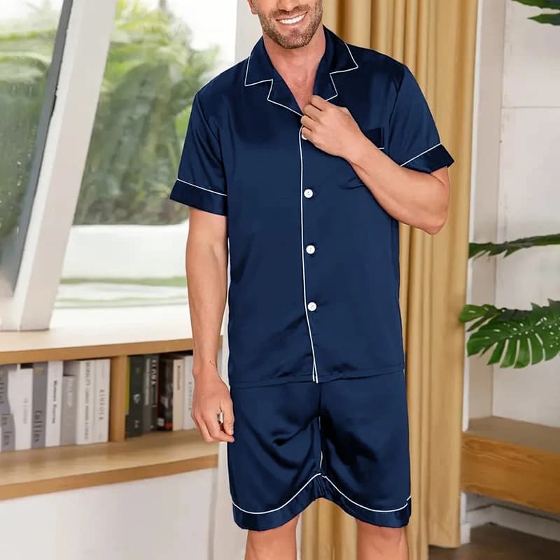 Ensemble de pyjama à manches courtes pour hommes, chemise boutonnée et short, vêtements de détente,
