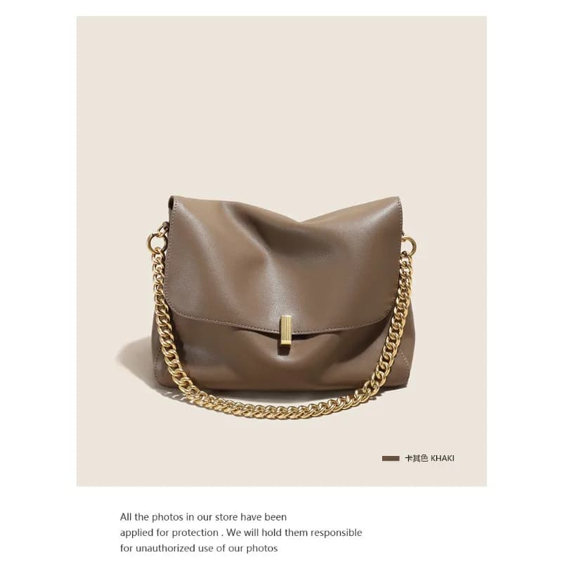 Sac bandoulière en cuir véritable, grand sac fourre-tout chic avec chaîne, grande capacité, idéal po