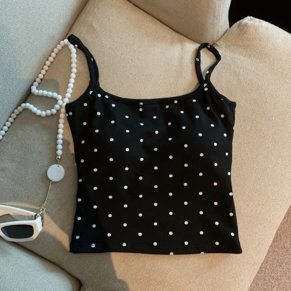 Débardeur respirant à dos en U pour femme, motif pois, coupe ajustée, avec soutien-gorge intégré