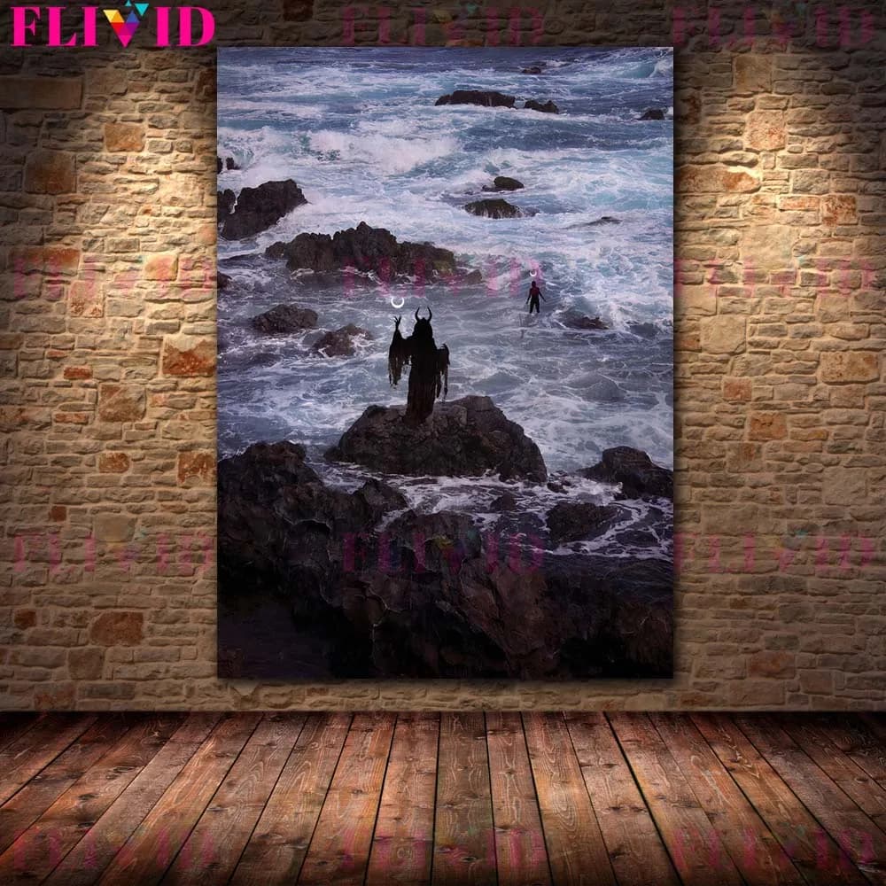Toile d'art mural de la nuit la plus sombre, peinture de la sorcière de la lune dans la nuit, affich