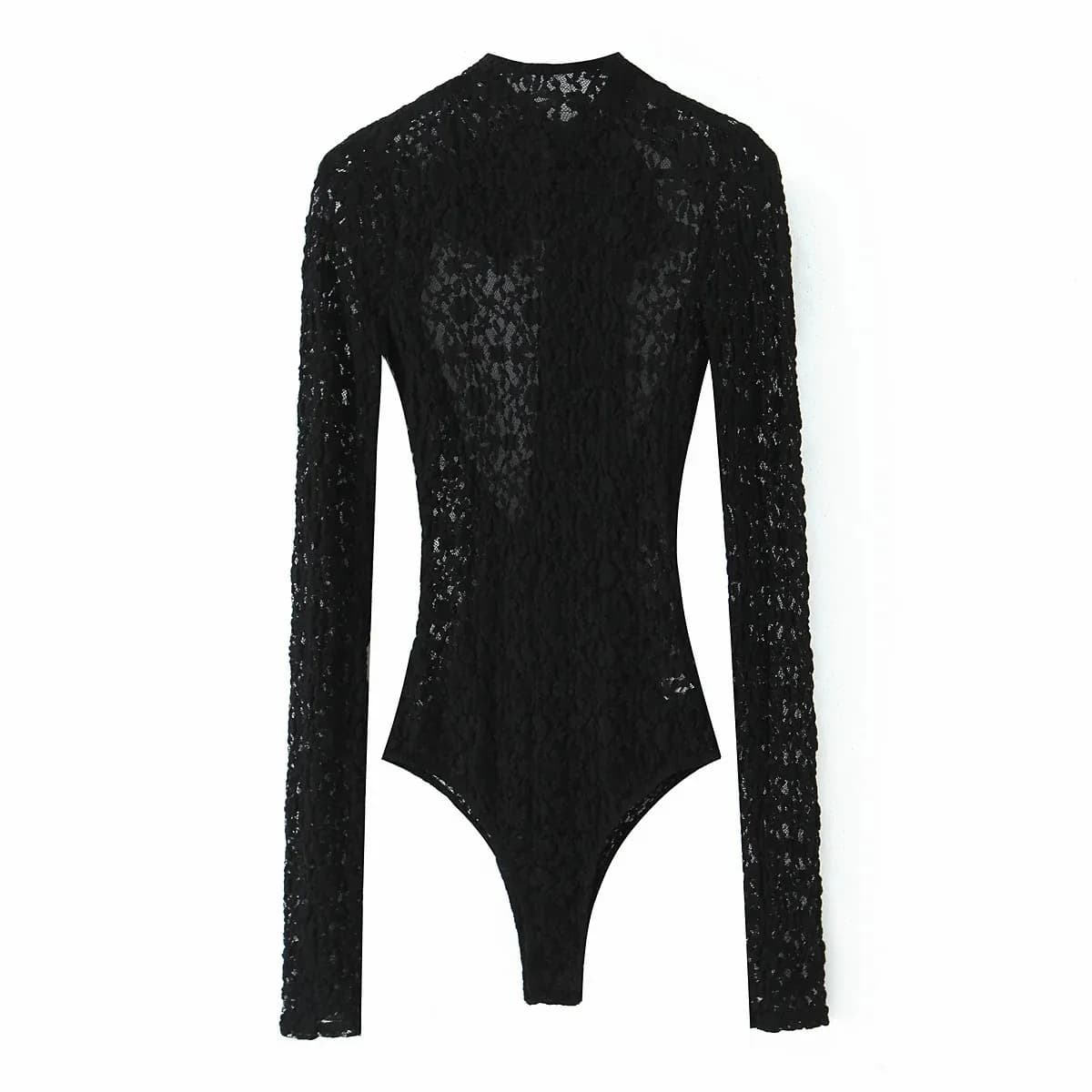 Body en dentelle pour femmes, noir, découpé, col rond, manches longues, + Mini jupe d'épissure, nouv