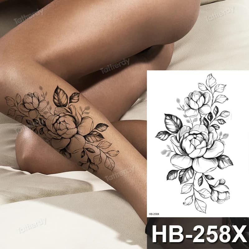 Autocollant de tatouage fleur grand corps Art imperméable temporaire Sexy cuisse tatouages pour femm