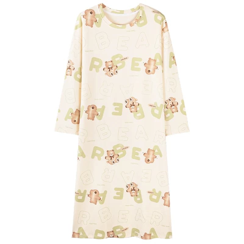 Nouvelle Robe de Nuit Femme 100% Coton, Vêtement de Nuit Mignon à Motifs de Dessins Animés