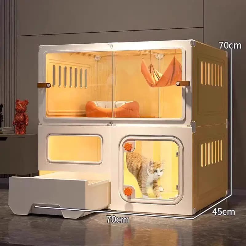 Villa pour chat avec toilettes, lit intégré, cage, espace extra-large, petite armoire pour chat, mai
