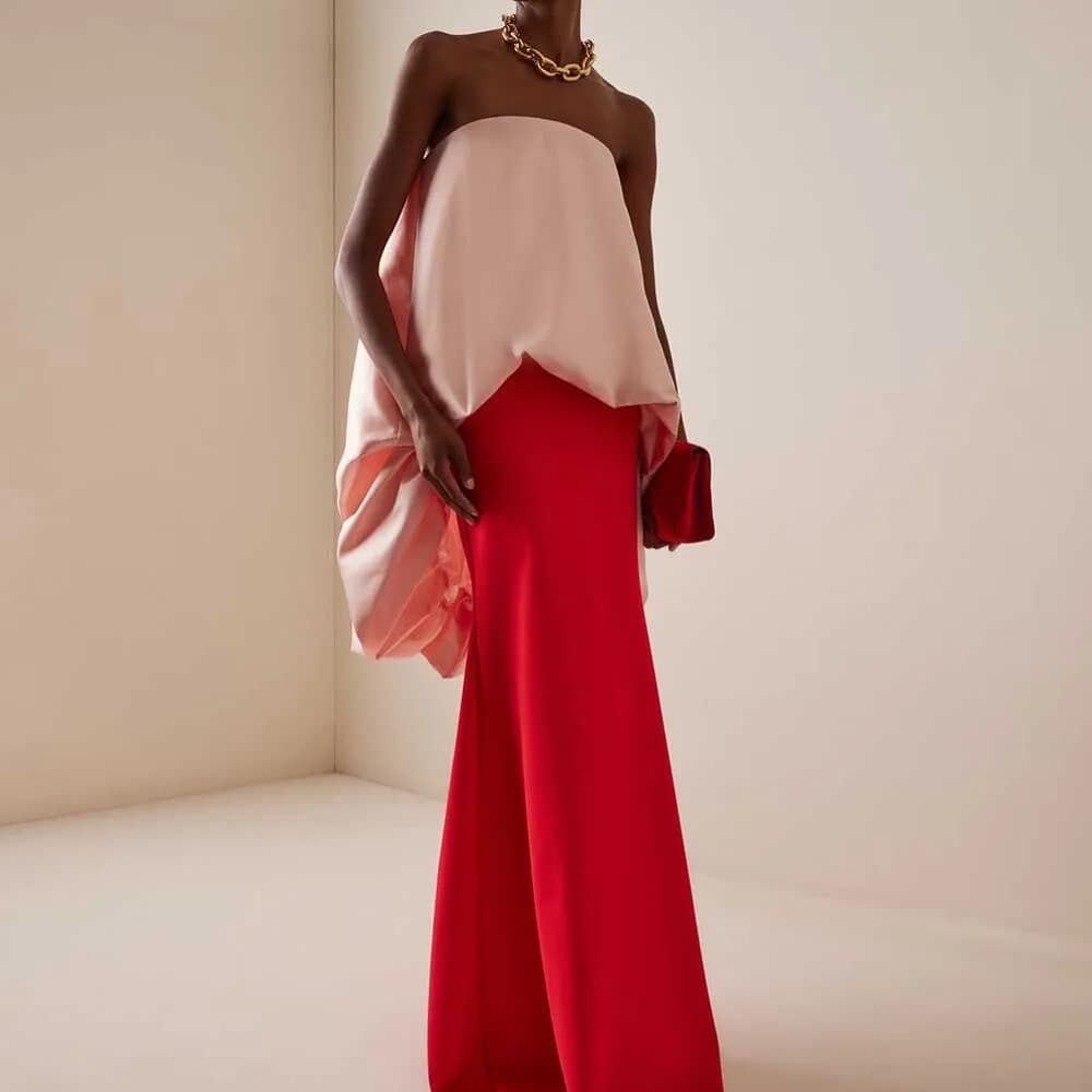 Nouveauté robe de soirée rouge Maxi avec Cape rose 2 couleurs Chic femmes robes de soirée formelles