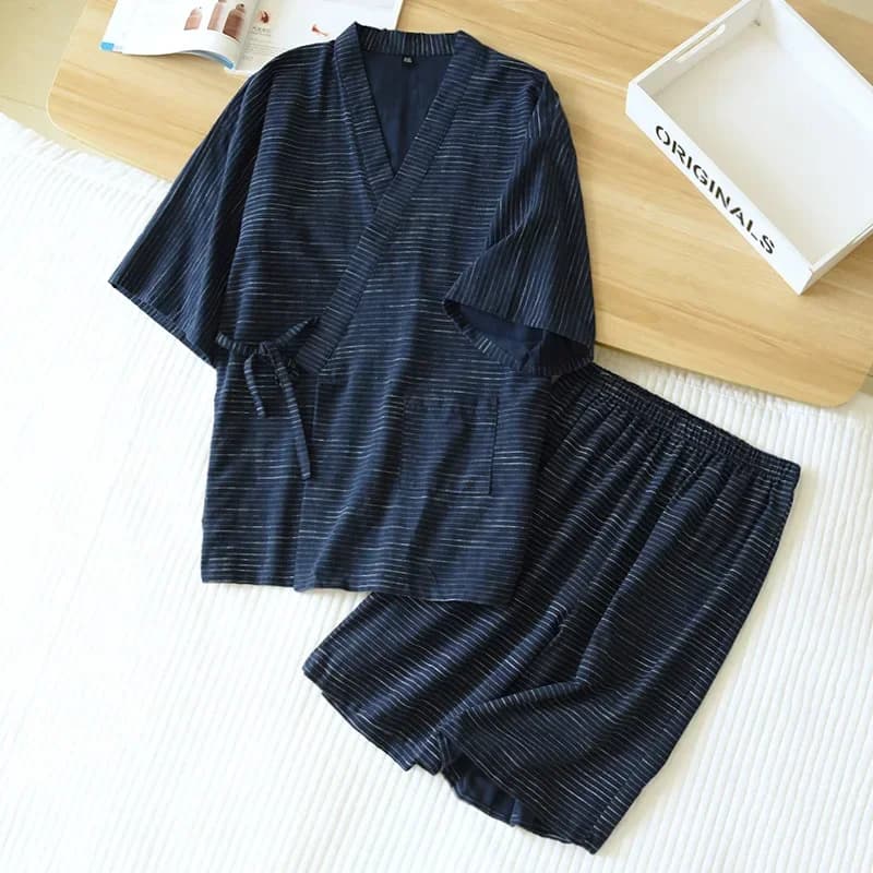 Ensemble de pyjamas kimono pour hommes, peignoir à manches courtes, short grande taille, vêtements d