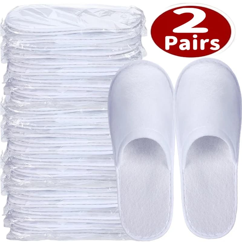 10/2 paires de chaussons de spa jetables antidérapants à bout fermé, blancs, en vrac, pour voyage et