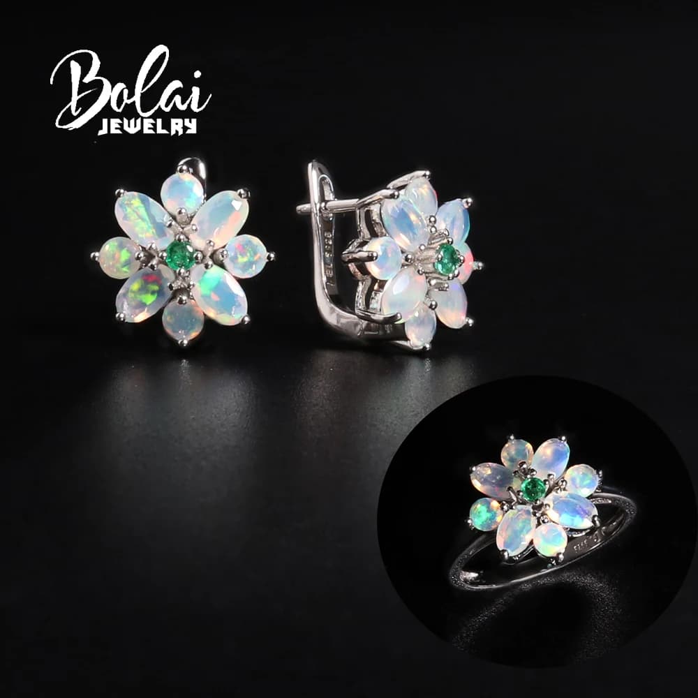 Ensemble de bijoux en opale émeraude 100% naturelle, en argent sterling 925, boucles d'oreilles en p
