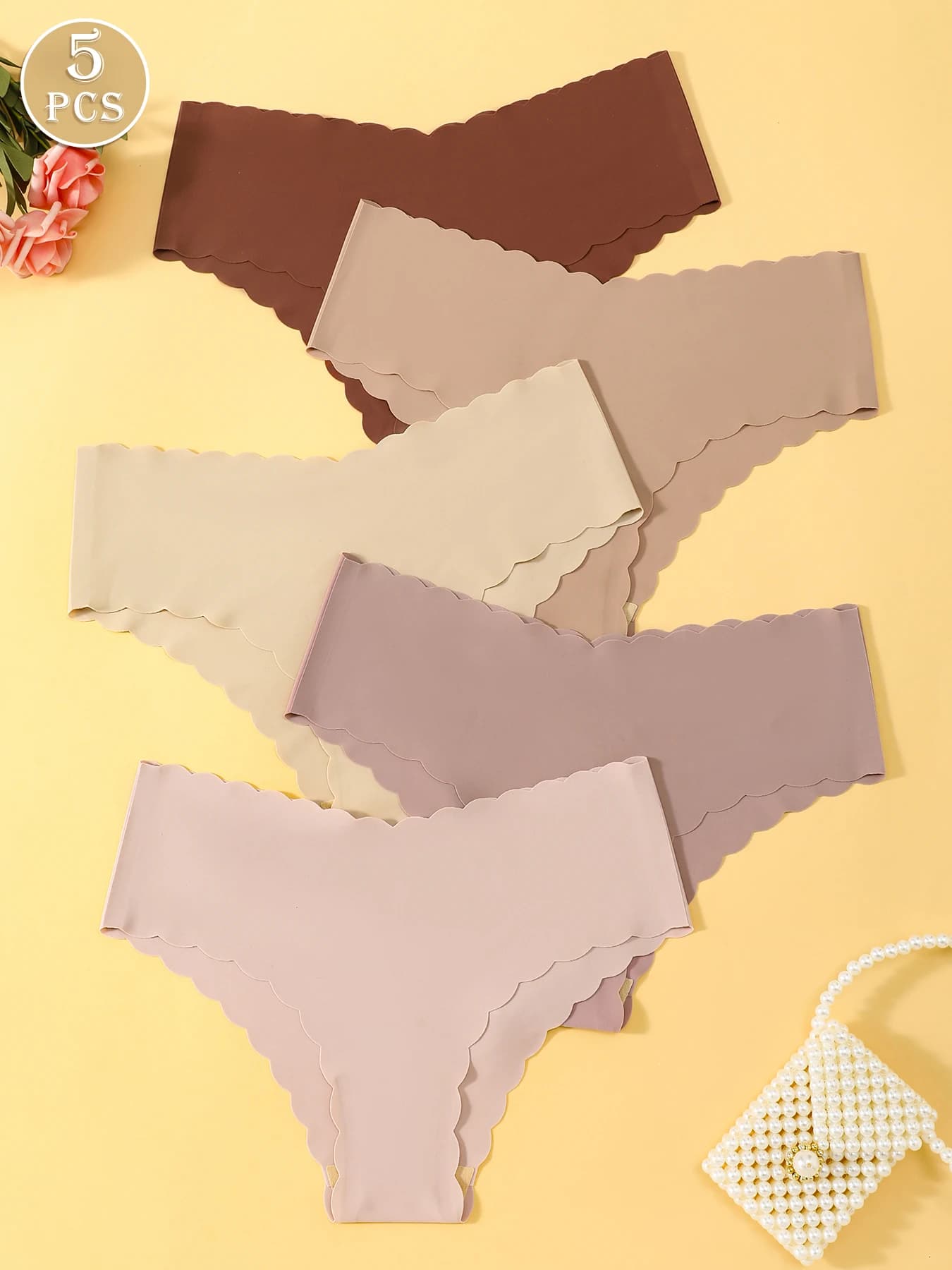 Lot de 5 Culottes Sans Coutures Effet Seconde Peau Ultra-Douces et Respirantes à Bord Festonné pour