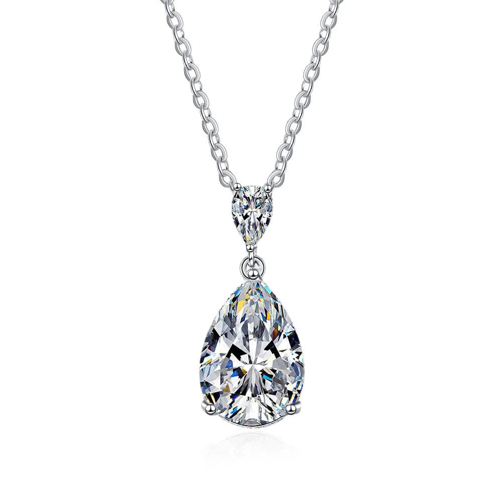 Collier en or blanc 14 carats avec moissanite de 2 carats, taille poire, couleur D, avec certificat,