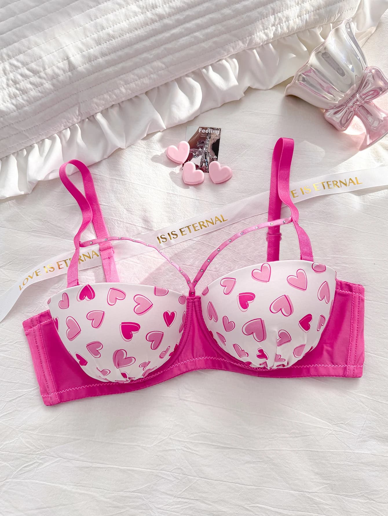 Soutien-gorge Confort Femme Grande Taille Bonnets B C D à Motif Cœur, avec Armatures, Effet Push-up