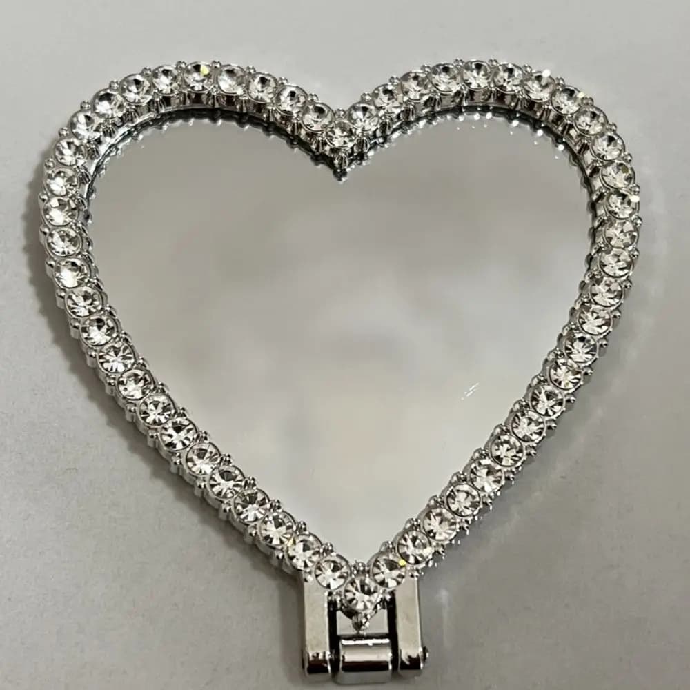 Support de téléphone cœur diamanté scintillant avec miroir 2-en-1 pliable, support de téléphone cœur