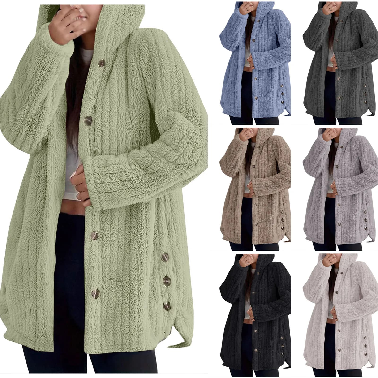 Veste polaire surdimensionnée pour femme, manteau à capuche, couleur unie, boutonné, en peluche, col