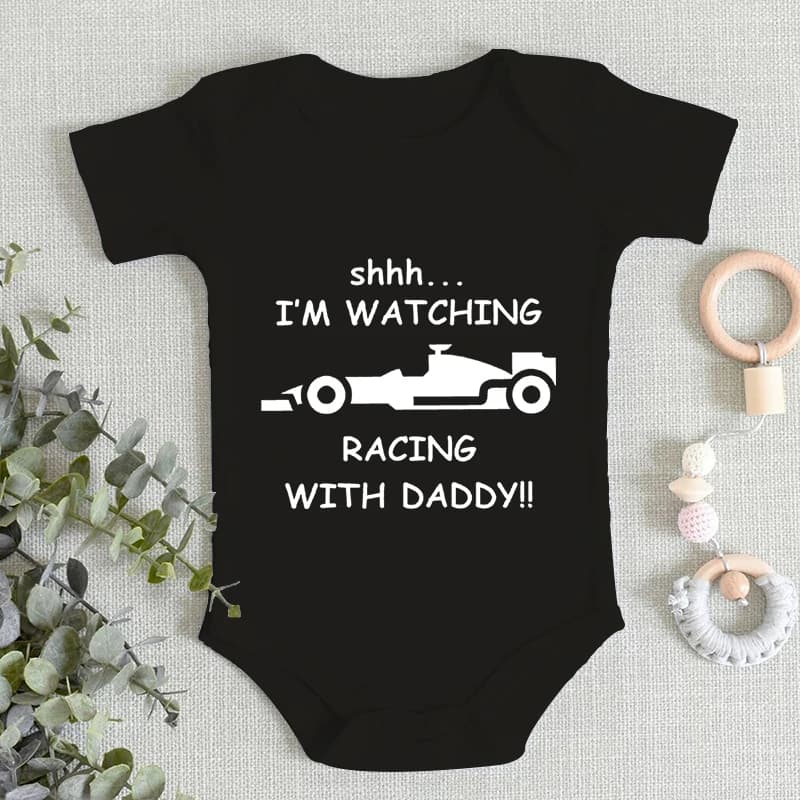 Body pour bébé garçon, imprimé « I'm Watching Racing with Daddy », manches courtes, 100% coton, moti
