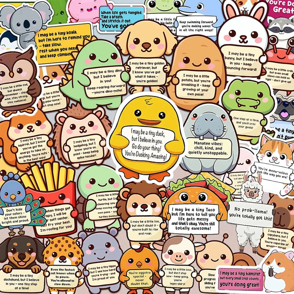 Nouvelles 50 autocollants mignons d'animaux de soutien émotionnel, autocollants de motivation DIY po