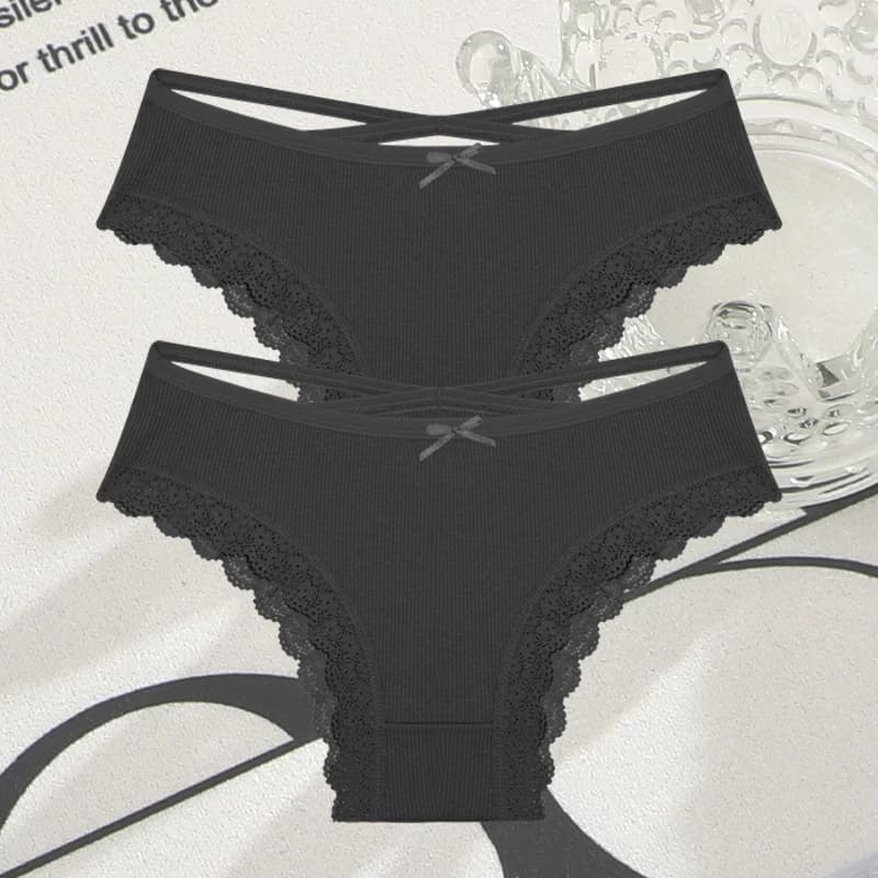 2 pièces culottes en coton pour femmes Sexy dentelle slips brésiliens femme taille basse sangle croi