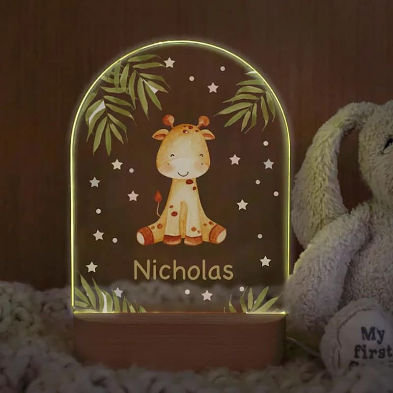 Nom personnalisé bébé veilleuse personnalisé dessin animé Animal acrylique lampe enfants chambre déc