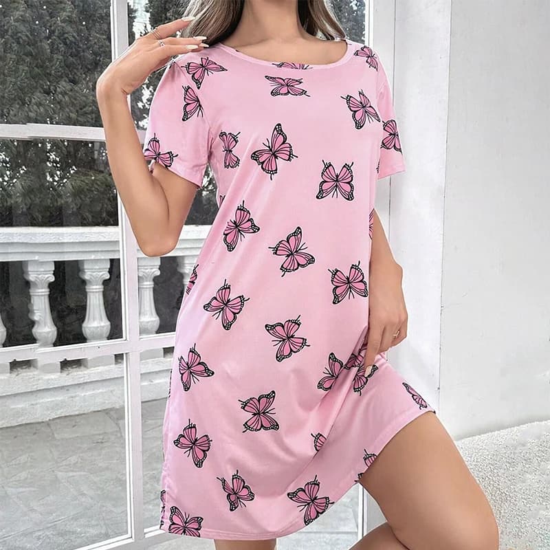 Chemise de nuit d'été à manches courtes pour femmes, T-shirt à col rond, chemise de nuit douce, vête