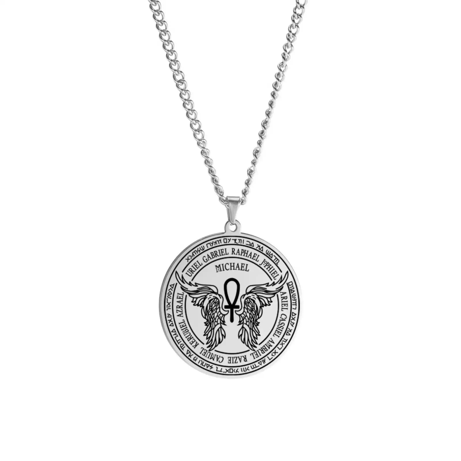 Arcange Michael Ankh pendentif collier femmes hommes amulette gardien spirituel en acier inoxydable