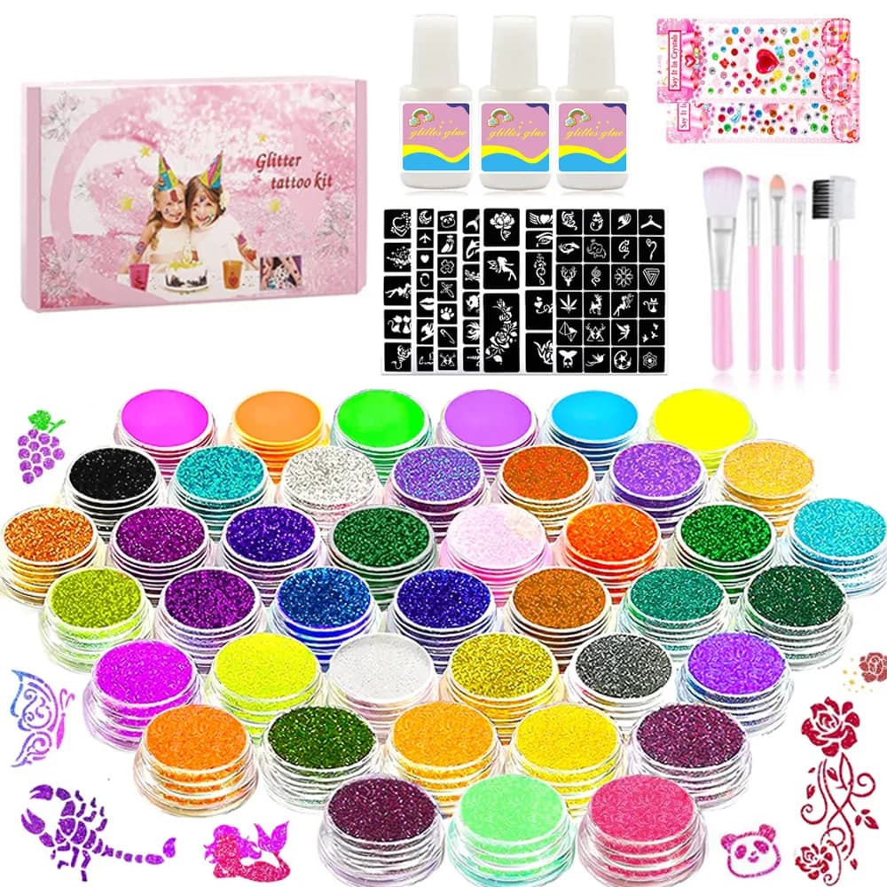 Kit de tatouages scintillants colorés, maquillage corporel scintillant, peinture corporelle qui bril