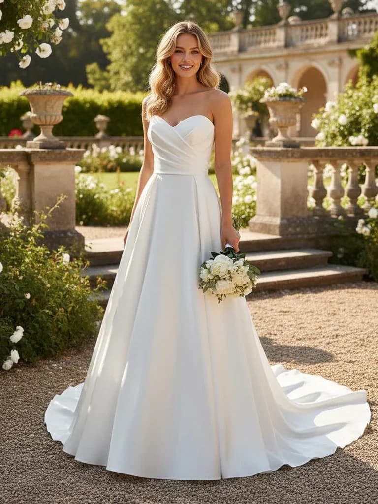 Robe de mariée simple en satin doux sans bretelles Lakshmigown, avec traîne et corset, robe de marié