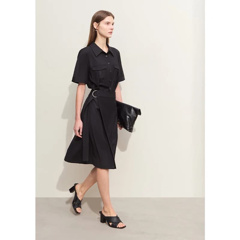 Amii minimalisme femmes robe 2024 automne nouveau revers faux deux pièces Style Safari à manches cou
