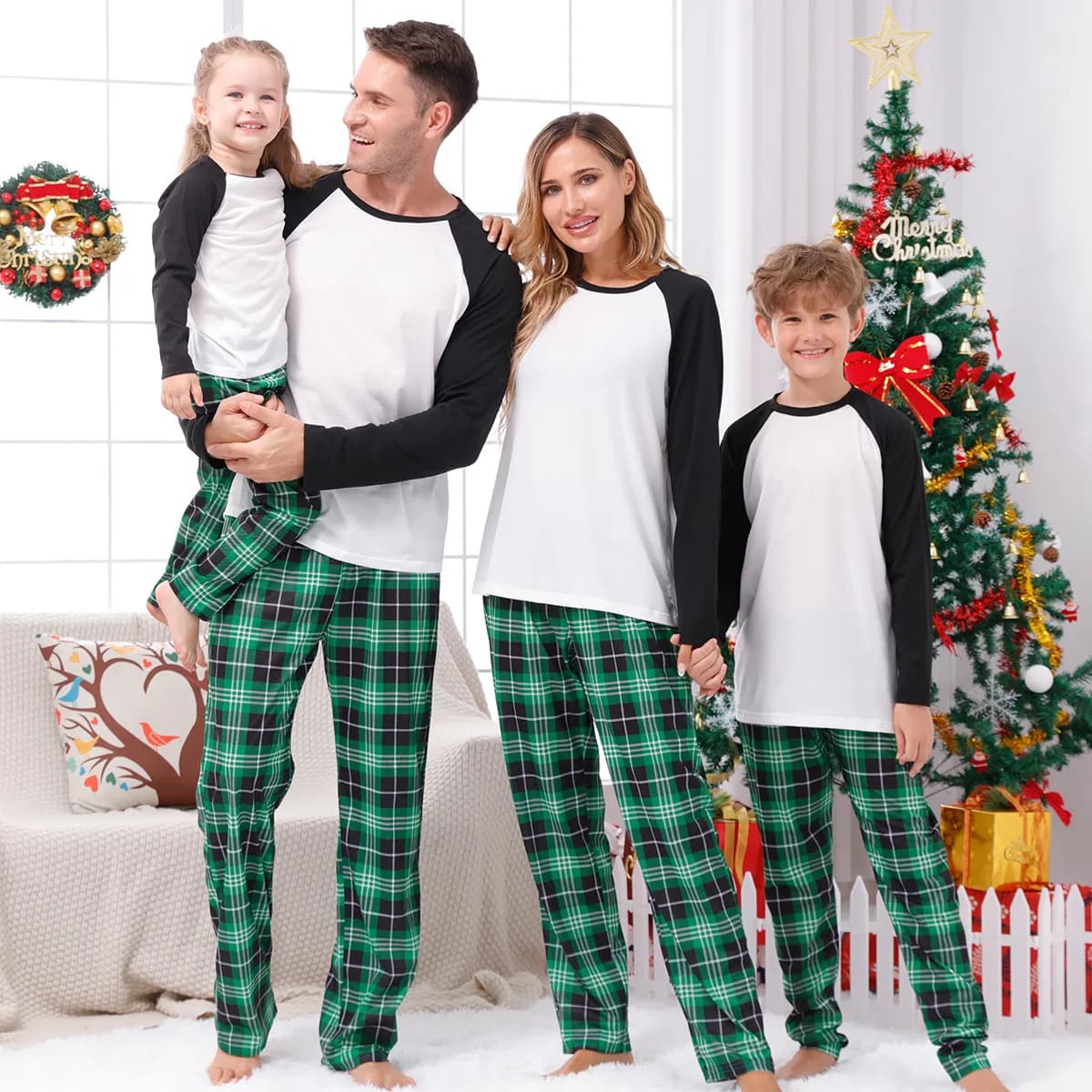 2025 nouveau ensemble de pyjamas de noël imprimé à carreaux vierges pour la famille à manches longue