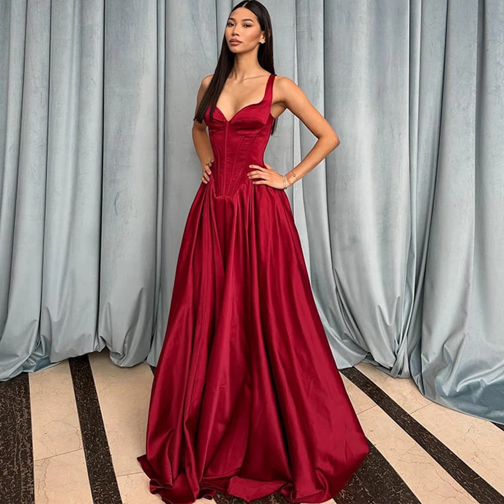Robe de soirée bordeaux élégante à col en V et coupe trapèze, personnalisée, avec fermeture éclair a