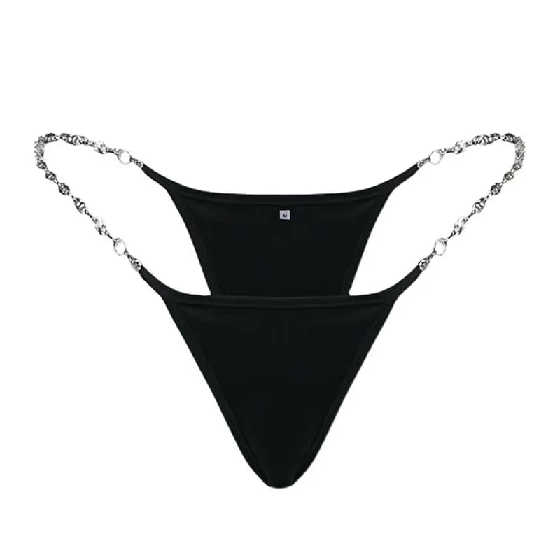 Culotte string sexy pour femme avec chaîne métallique, motif lettre, taille basse, lingerie érotique