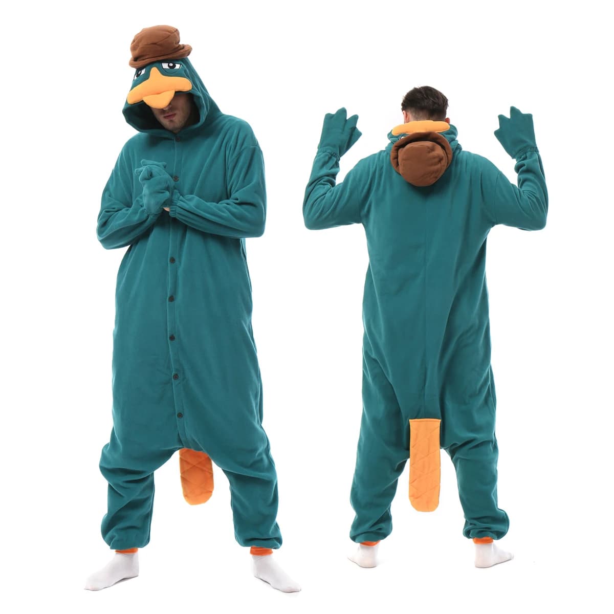 Favofans adulte Halloween Onesie dessin animé canard vert pyjamas pour femmes hommes Animal Kigurumi