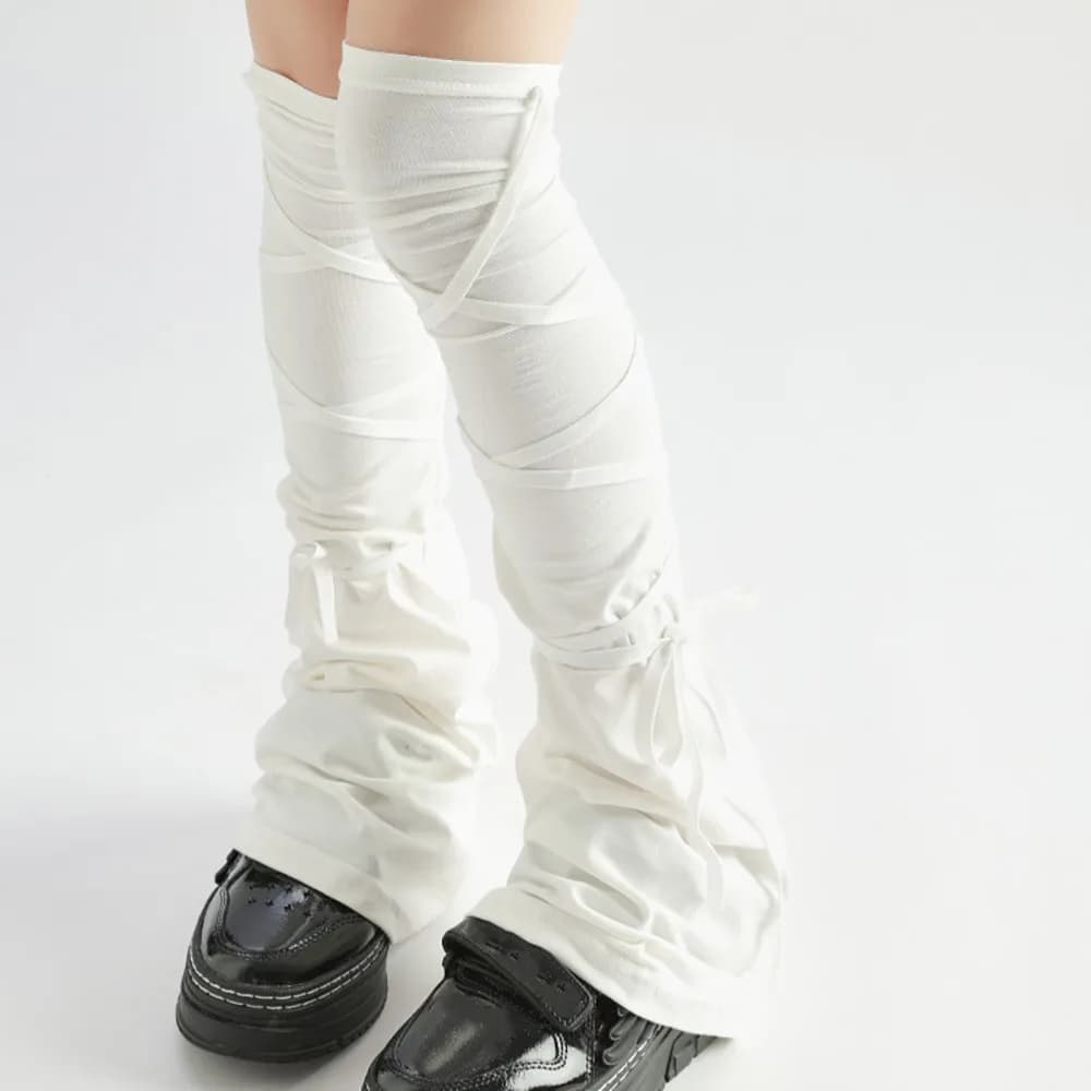 Jambières en coton multicolores style Steampunk à lacets, jambières hautes pour cosplay