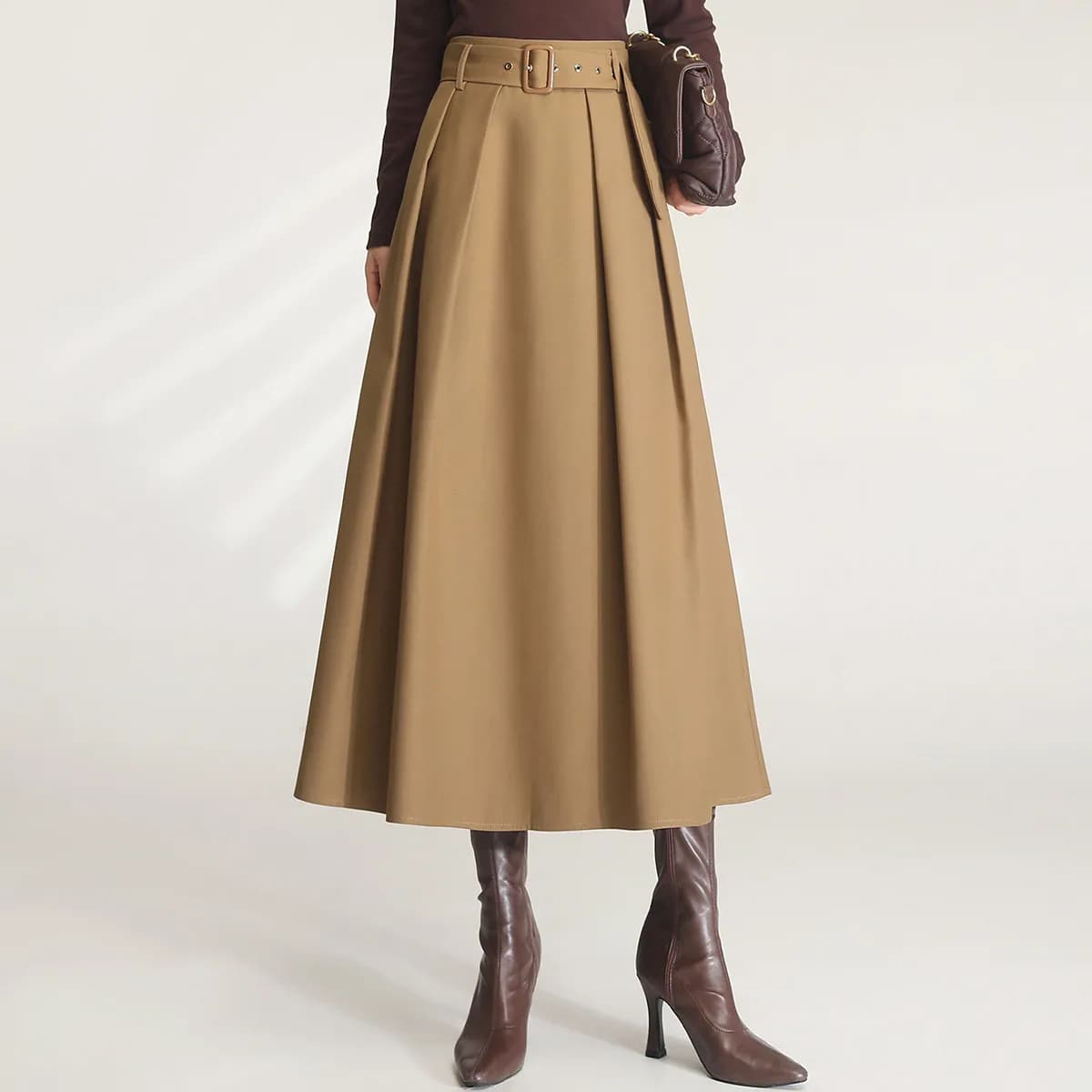 Modiis Yao-Jupe longue plissée taille haute pour femme, ligne A, ceinture parfaite, automne 2023