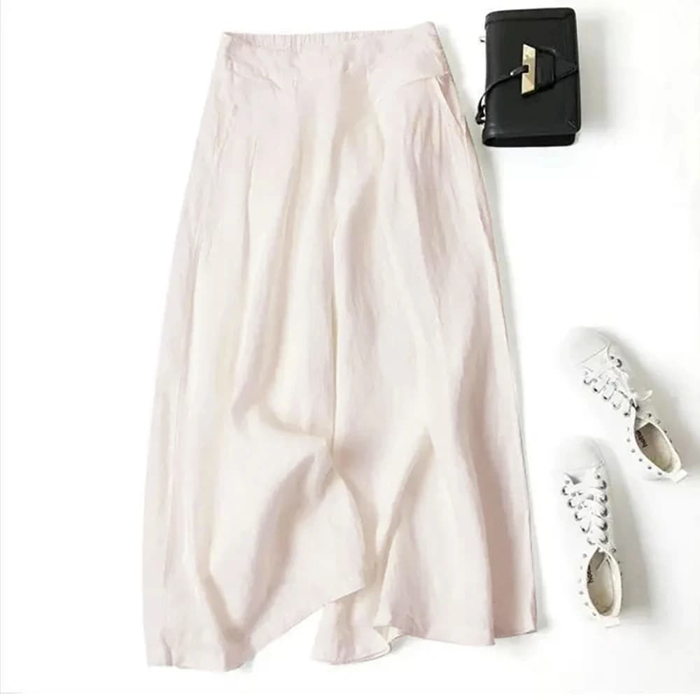 Culottes d'été pour femmes en coton et lin, pantalon large court à taille élastique, pantalon palazz