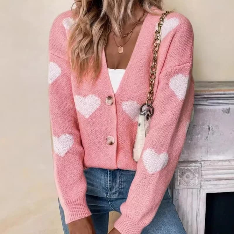Cardigan en tricot Sweet Love pour femme, collection Printemps-Automne 2026, col en V, décontracté,