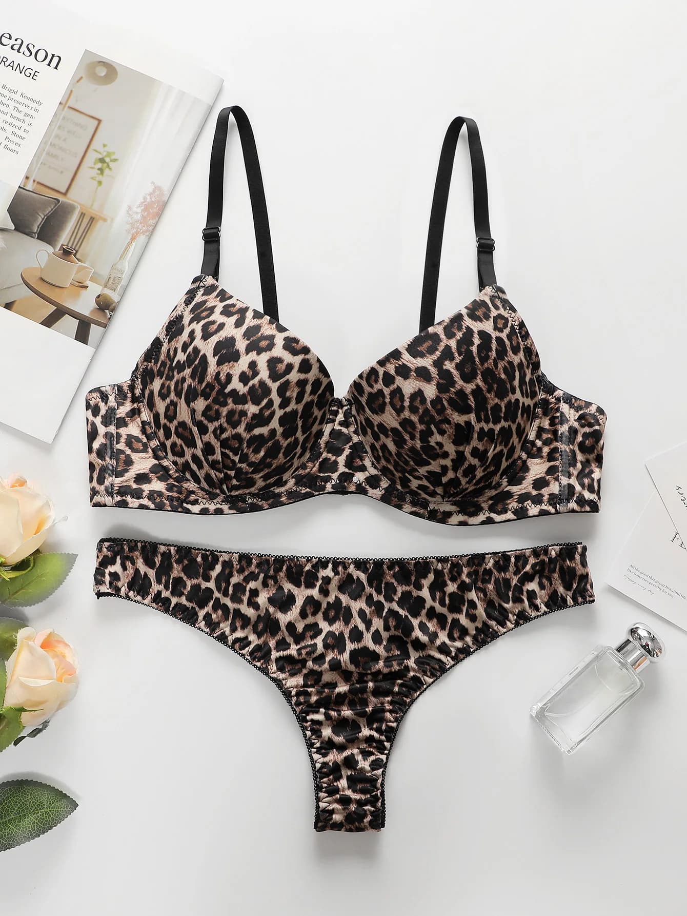 Ensemble de lingerie sexy imprimé léopard pour femmes avec anneau en acier rassemblement soutien-gor