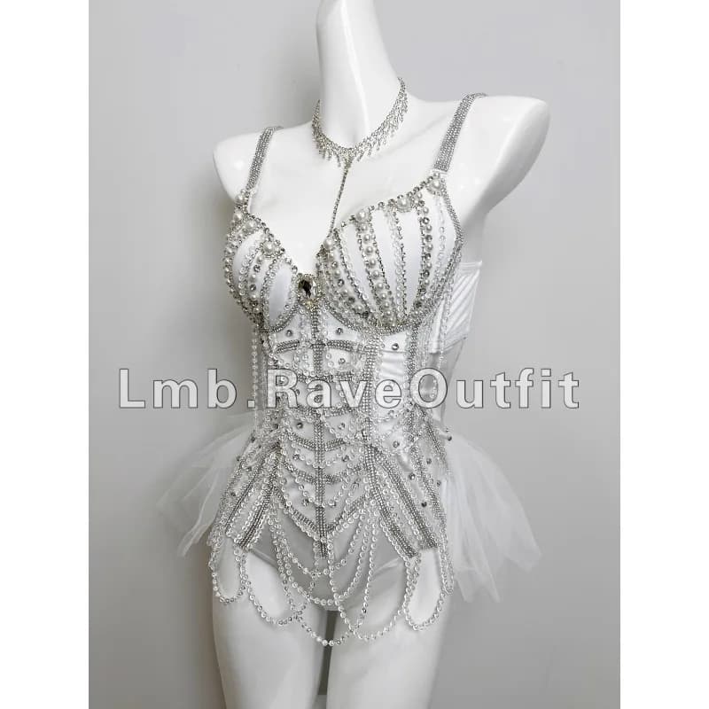 Chaîne de perles en diamant personnalisée, discothèque, Bar, chanteuse, Dj, vêtements à syllabe élec
