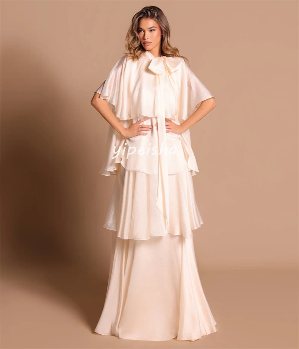 Robe de soirée droite en mousseline de soie froncée à volants pour femme, style moderne, col rond, m