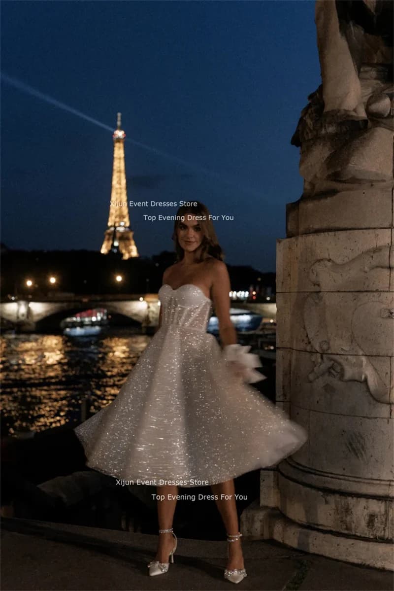 Xijun paillettes longues Robes De mariée chérie sans manches Robes De bal Tulle Robes De mariée Robe