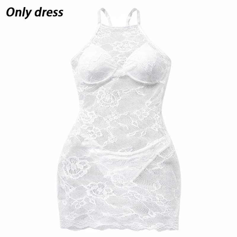 Lingerie pour femmes, robe de nuit en dentelle rose ajourée, robe moulante transparente