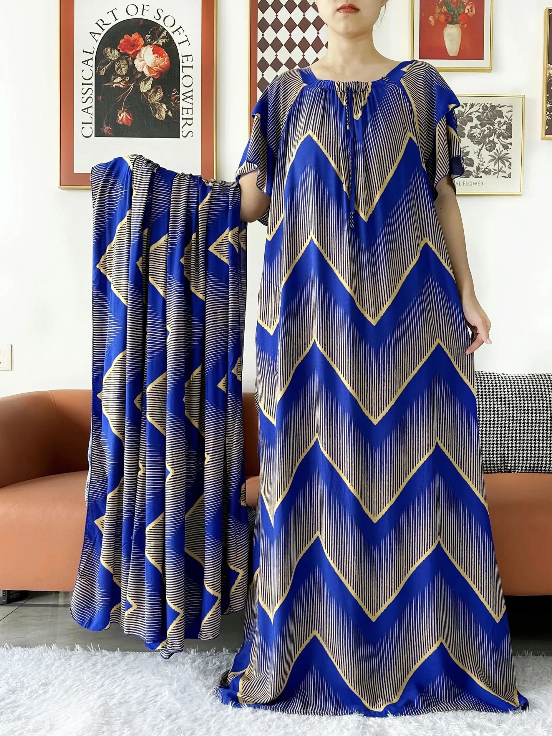 Robe en coton avec grande écharpe pour femmes musulmanes, Abaay de Dubaï, Maxi d'été, Manches courte
