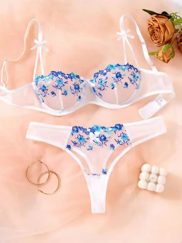Nuit belle femmes Sexy 2 pièces broderie florale sous-vêtements Sexy lingerie érotique ensemble de s