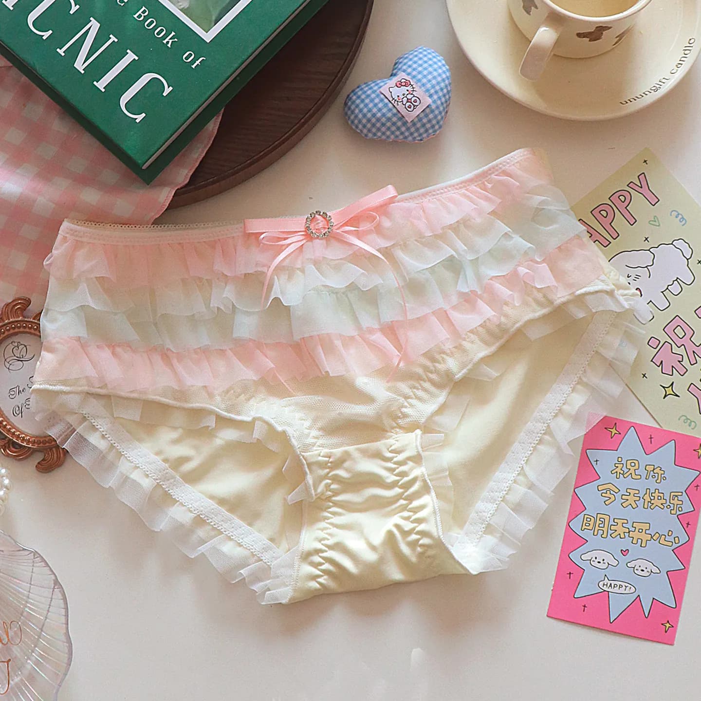 Ensemble soutien-gorge et culotte Lolita japonaise pour femme, style Princesse, en dentelle, maille